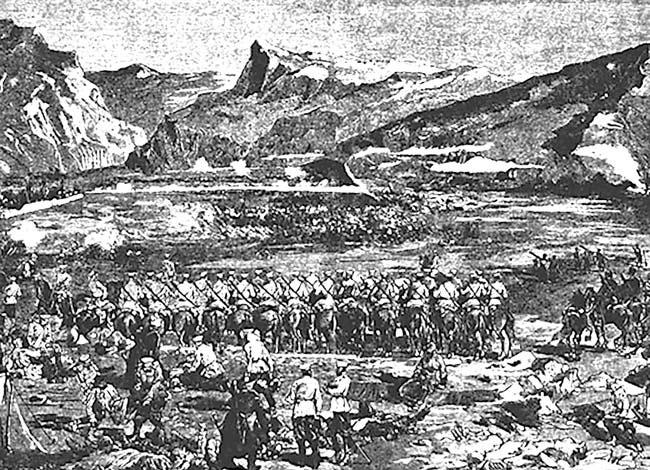 Русские войска у крепости Геок-Тепе. Рисунок Н.Н. Каразина
