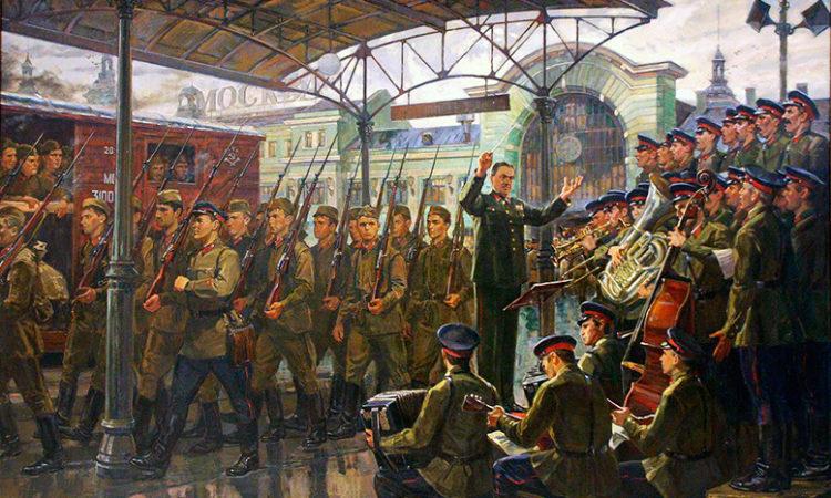 Ансамбль Александрова на Белорусском вокзале, 26 июня 1941 г. Художник Д. Ананьев, 2008 г.